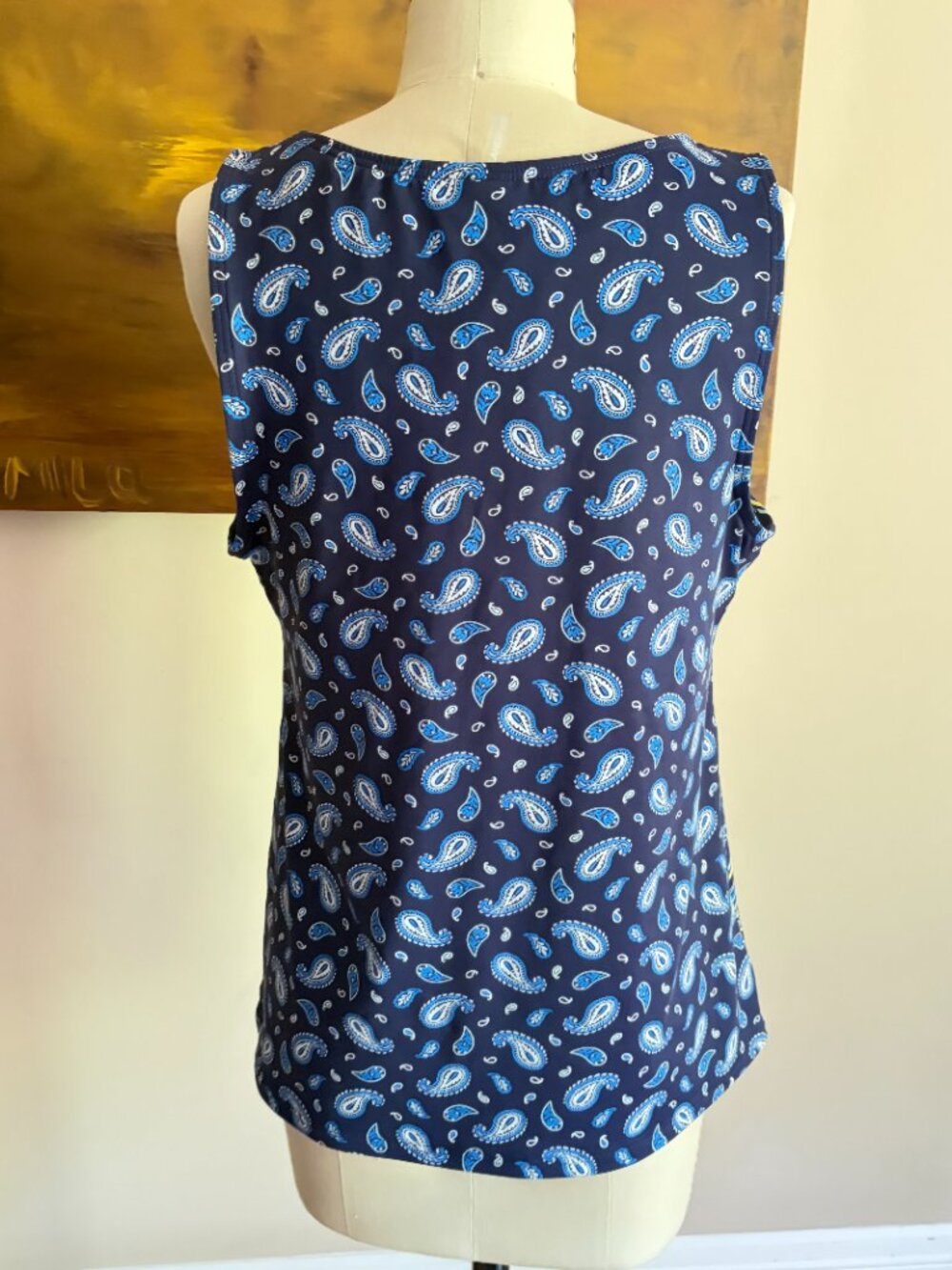 Lands' End Women's Navy Blue Paisley Tankini Swimsuit Top Size 12 DDD - Picture 3 of 6